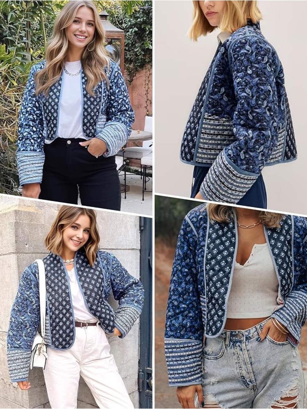 Women’s Reversible Floral Patchwork Quilted Jacket Puffer Crop Bohemian Paisley - Picture 4 of 14